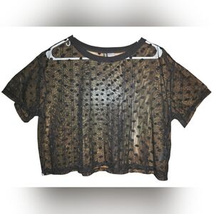 Divided Black Sheer/See Through Polka Dot Crop Top Size Large